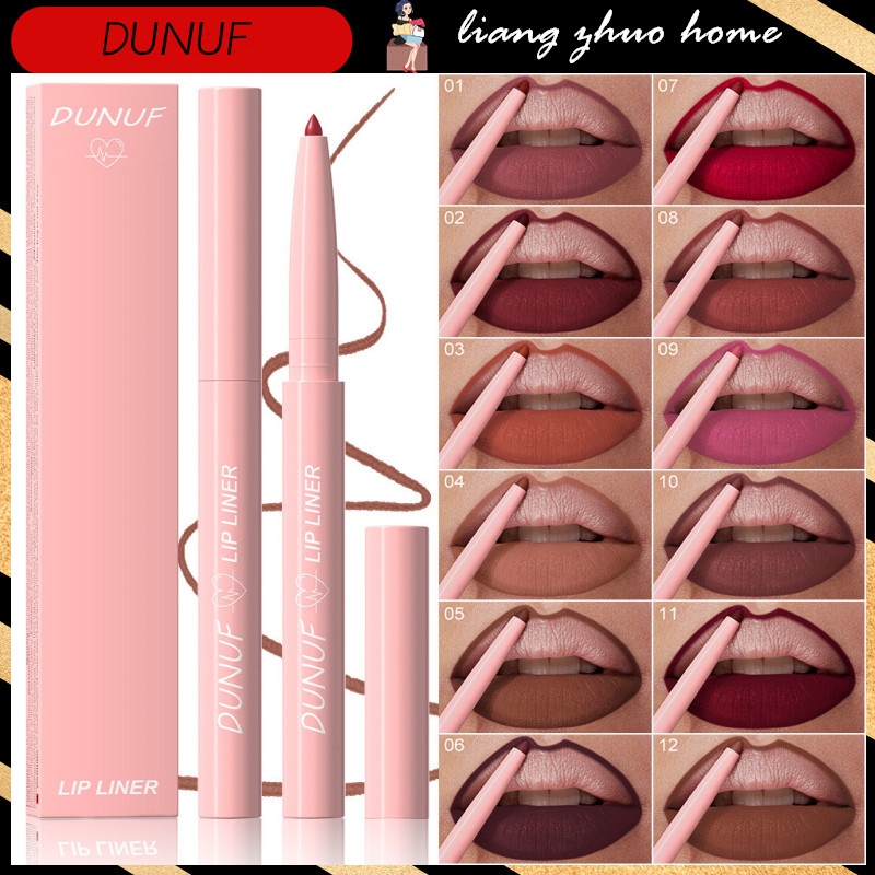Dunuf Fine Tip Matte ลิปสติกดินสอ 12 สีเรียว Nib Nude Lip Outline Contour Tint High Pigmented Lasting กันน้ํา Lipliner ปากกา