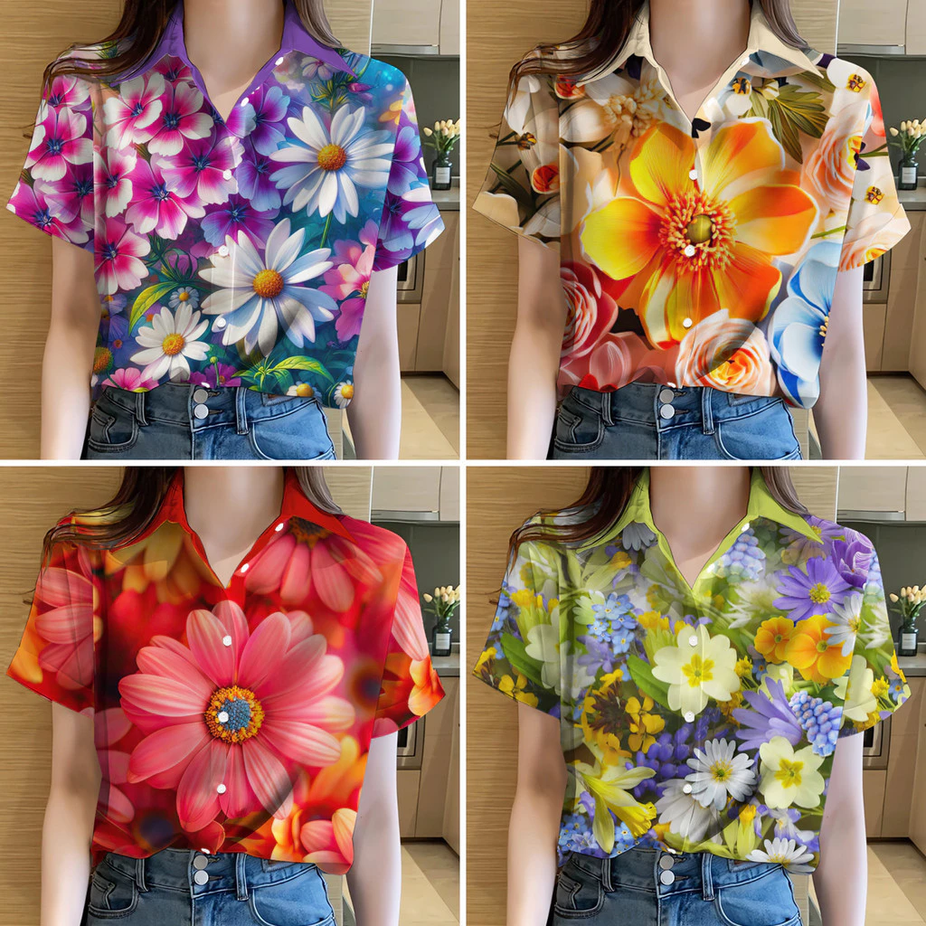 เสื้อสงกรานต์ 2568 ผู้หญิง ฮาวาย แขนสั้น ลายดอกไม้