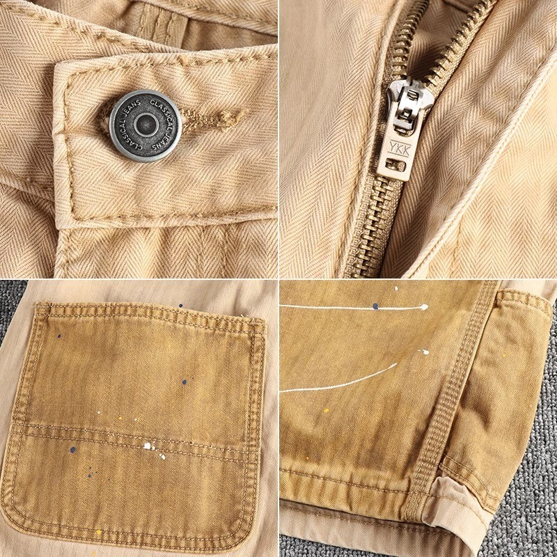 กางเกงยีนส์ขาสั้นผู้ชาย Retro Casual Straight-Leg