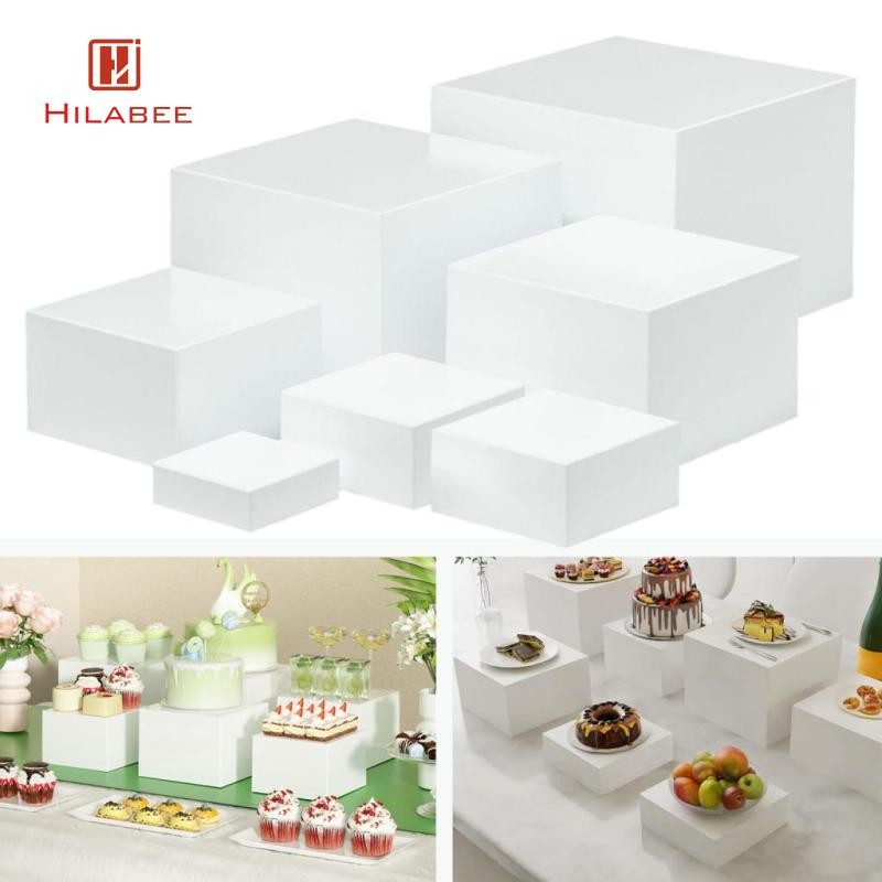[hilabee] 7 ชิ้นอะคริลิค Cube กล่องแสดง Riser Nesting Riser 5 ด้านสําหรับบุฟเฟ่ต์ตารางบุฟเฟ่ต์ Riser สําหรับเครื่องสําอางของสะสมคอลเลกชัน