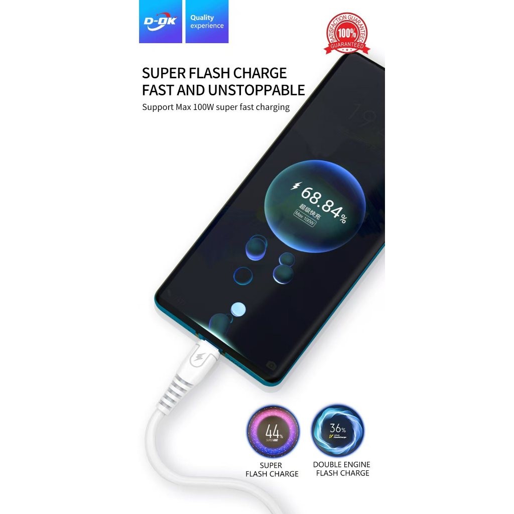 สาย ชาร์จUSB ชาร์จเร็ว 6A  DK-W01 สายชาร์จ MICRO TYPE-C สายยาว 1เมตรสาย USB