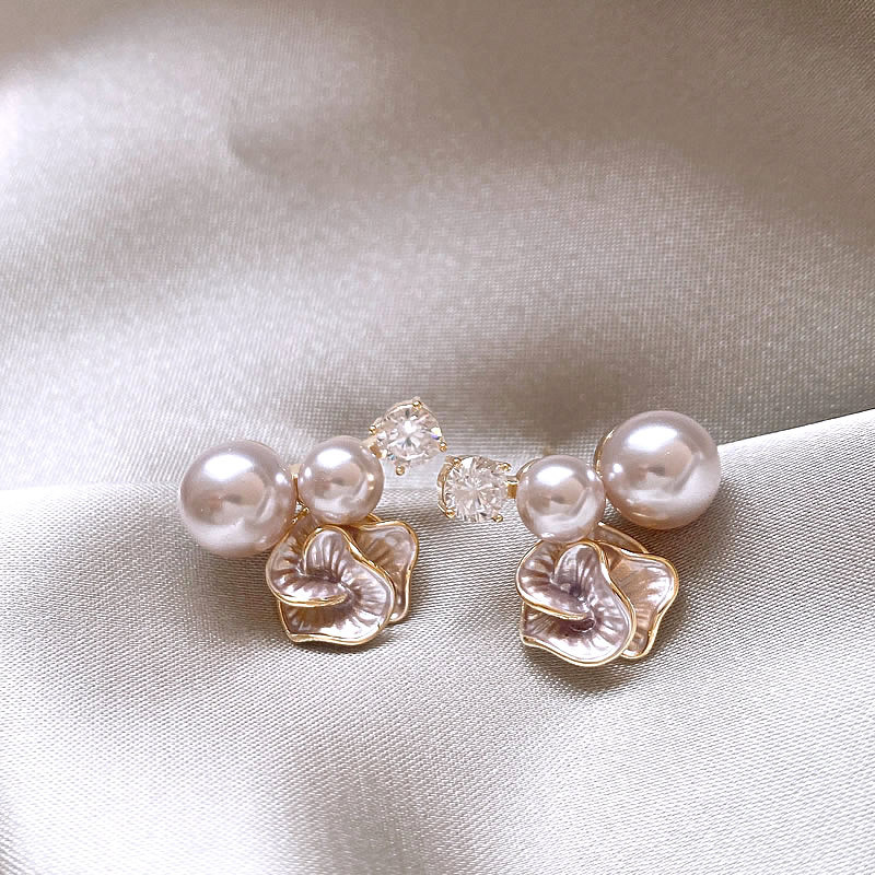 2025 ต่างหูมุก Camellia เคลือบหยดสไตล์ใหม่