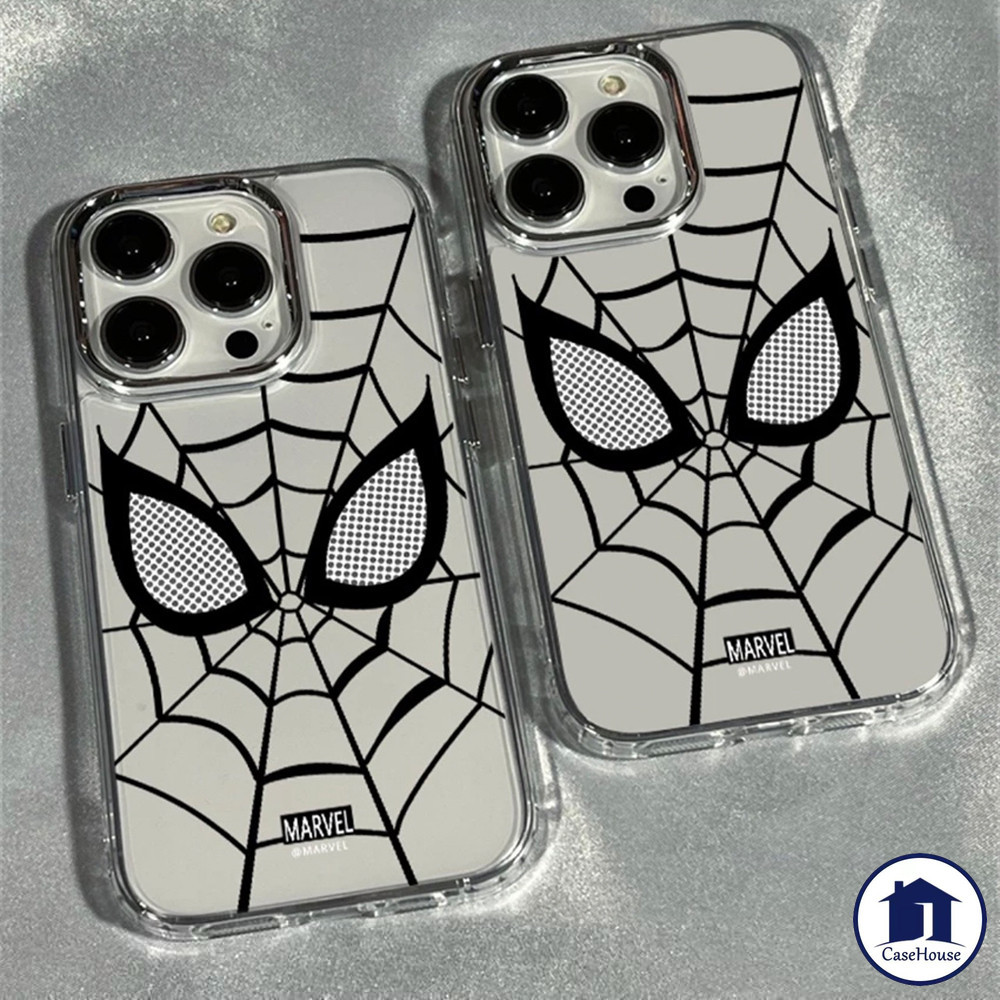 ส่งจากไทย เคสโทรศัพท์ปุ่มชุบหรูหรา Spider Man Mask สุดเท่สำหรับ iPhone XR 7 8 Plus 15 11 13 14 12 Pro Max X XS Max SE