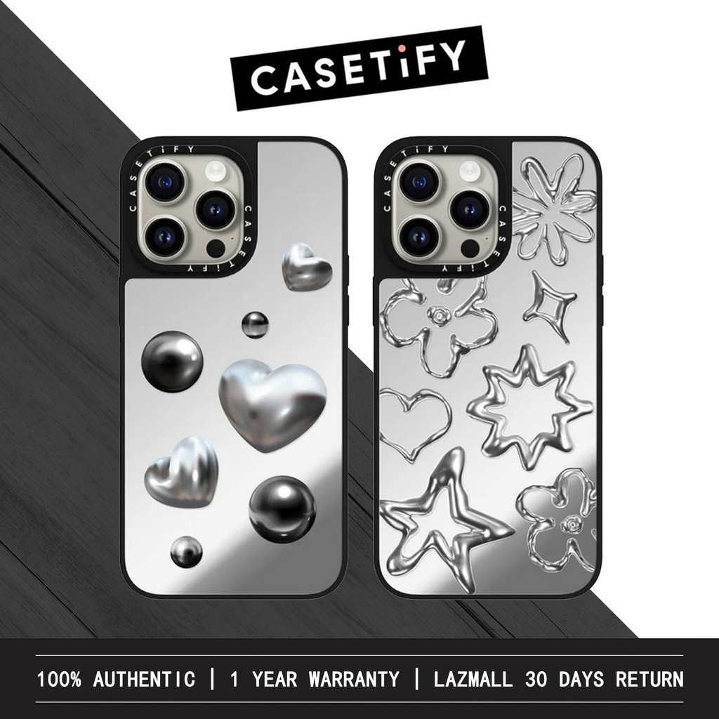 Casetify x เคสโทรศัพท์มือถือแบบกระจก ลายหัวใจ สีโครเมี่ยม สําหรับ iPhone 15 Pro Max 14 Pro Max 13 Pro Max 12 Pro Max 11