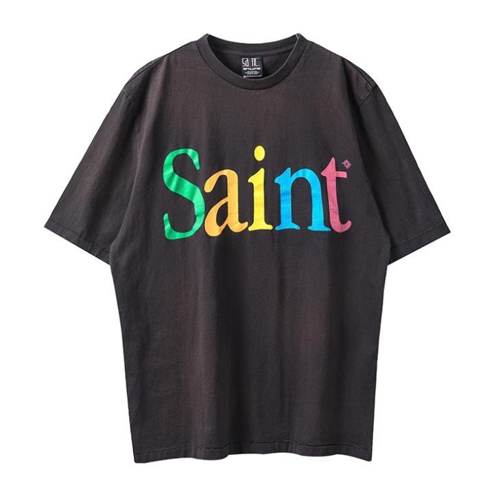เสื้อยืดแขนสั้น พิมพ์ลายกราฟฟิติ Saint Michael สไตล์เรโทร