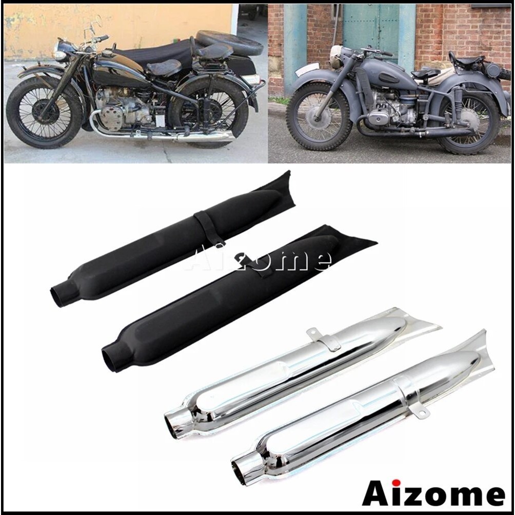 AI 24HP Motorcycle Fish Tail Exhaust Mufflers For BMW K750 M1 M72 R71 R12 CJ Dnepr MT12 Steel Exhaus