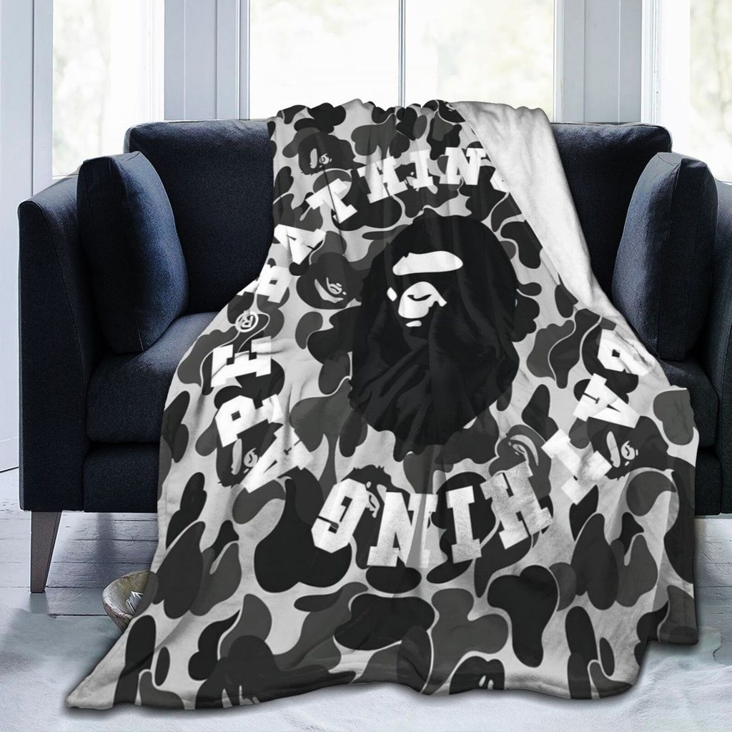 Bape ผ้าห่ม ผ้าฟลีซ แบบนุ่มพิเศษ แฟชั่น ให้ความอบอุ่น สําหรับเตียง โซฟา