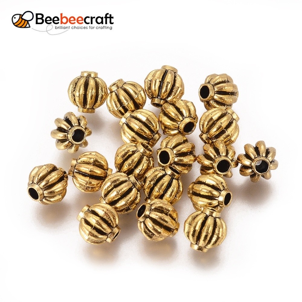20 ~ 100 ชิ้นทิเบตสไตล์ Spacer ลูกปัดตะกั่วฟรี Melon Antique Golden 8x8x5 มม.: 2 มม.