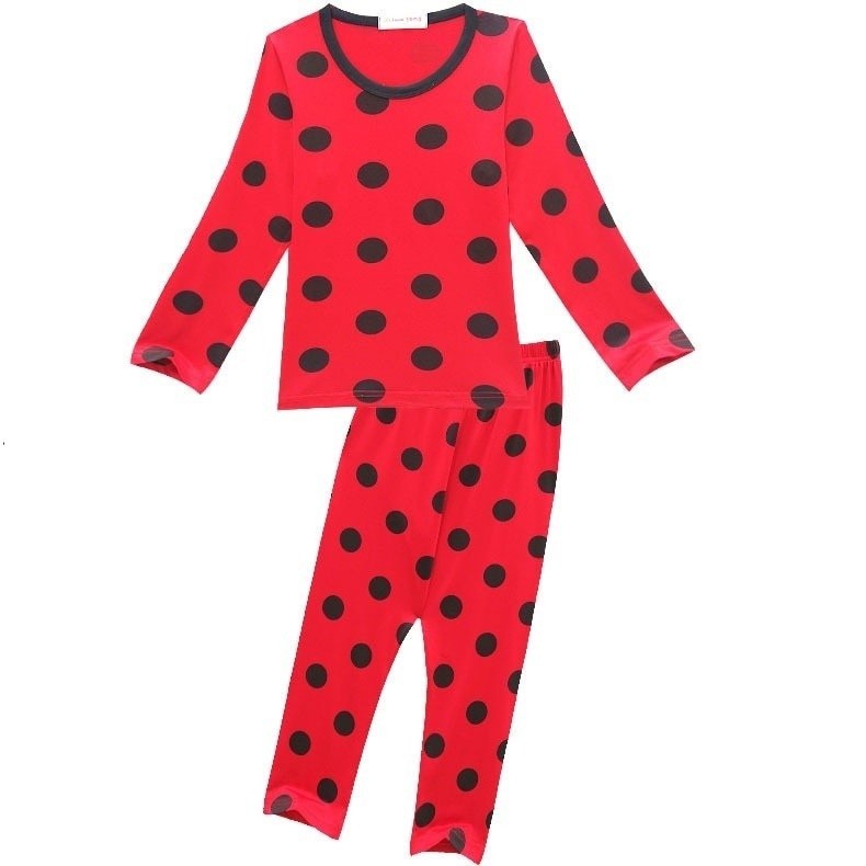 ใหม่การ์ตูน Lady Bug Ladybug ฤดูใบไม้ร่วงเด็ก 2 ชิ้นชุดนอนชุด Red Dot พิมพ์คอสเพลย์เสื้อผ้าชุดชุดนอนเด็กผู้หญิงวันเกิดสําหรับเด็ก