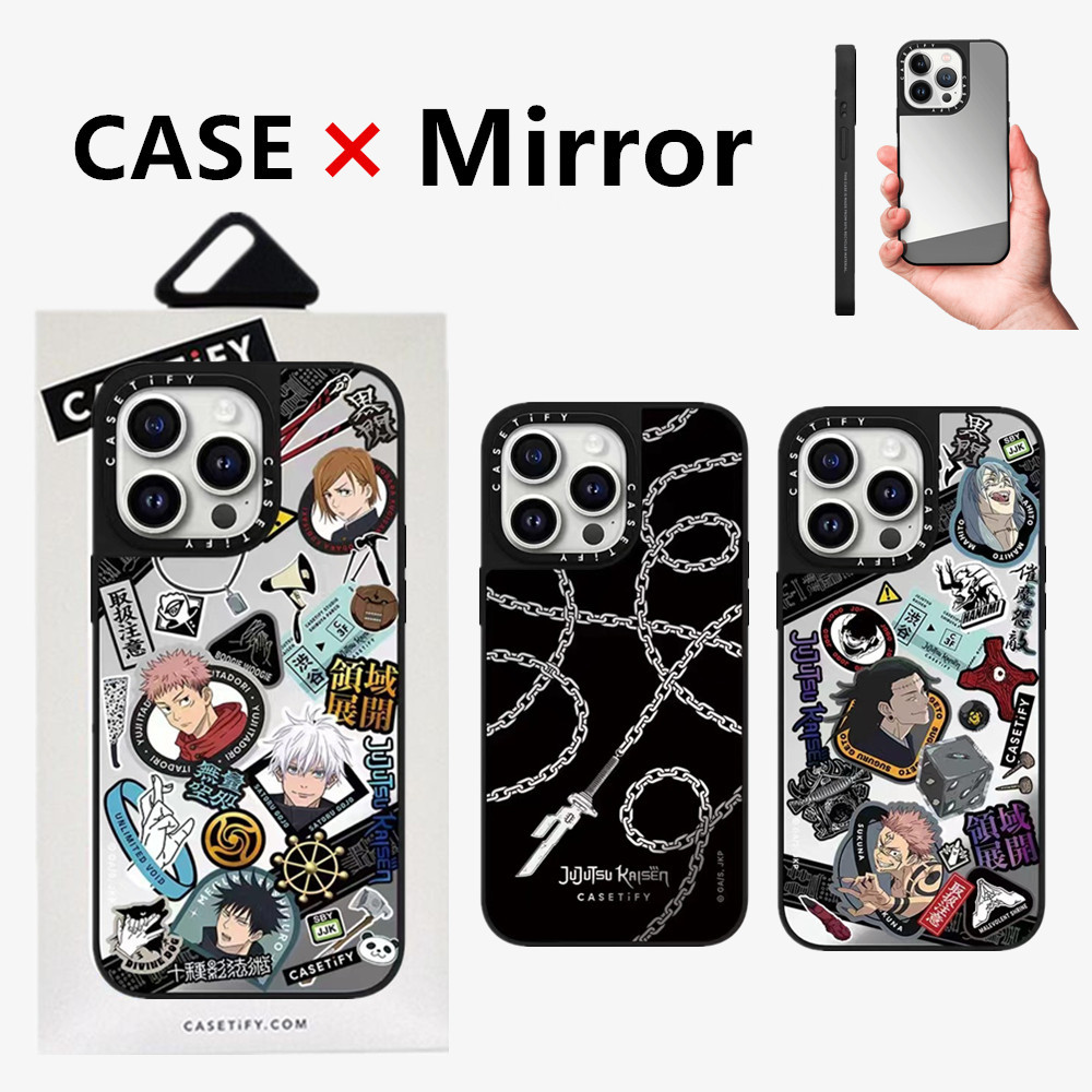 Casetifg ยี่ห้อใหม่ Jujutsu Kaisen ป้ายกระจกเคสโทรศัพท์พร้อมกล่องสําหรับ iPhone 15 11 12 13 14 Pro Max คุณภาพสูงด้านข้างตัวอักษรแกะสลักกันกระแทกปลอกแข็งป้องกันปกหลัง
