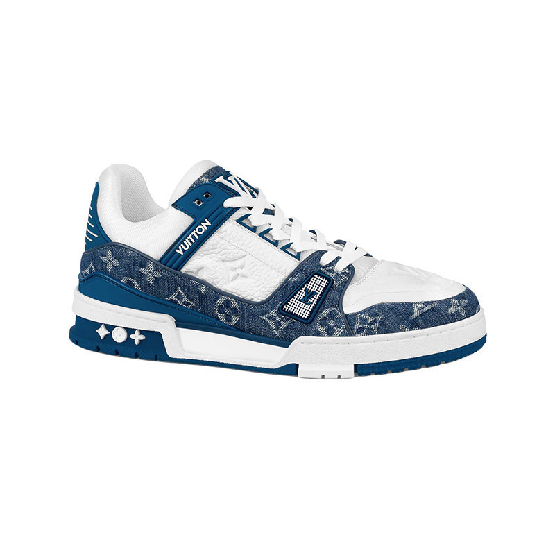 [Huabei Phase 3 Interest Free] LV/Louis Vuitton Men's New LV Trainer Denim and embossed grain leather low top lace up sp