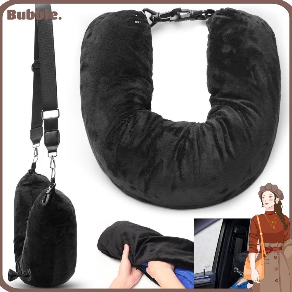 Bubble คอยัดไส ้ , Ultra Soft Fuzz Lycra Fabric Fillable Travel Neck Pillow, กันน ้ ําพกพากระเป ๋ าเดินทางแบบพกพาหมอน