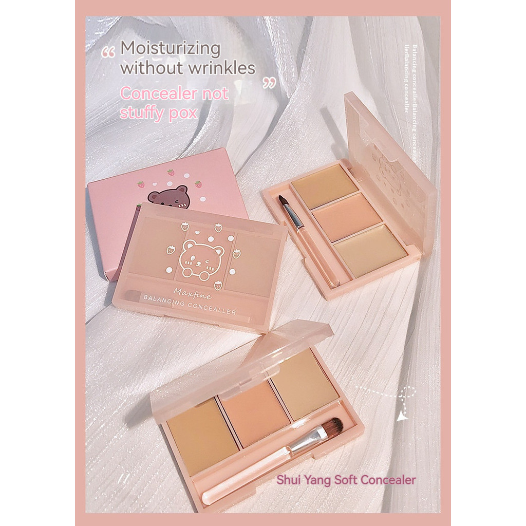 Maxfine คอนซีลเลอร์ Brightening No แต่งหน้ากําจัด Long-lasting สามสี Smooth ครีมสีผิวสุขภาพดีไม่มี S