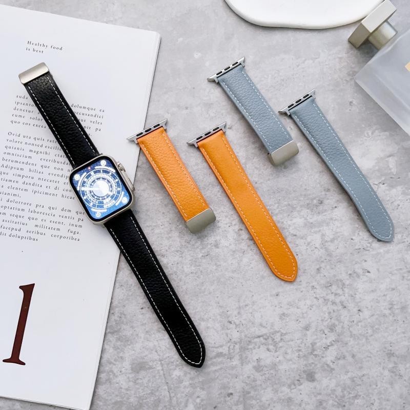 เหมาะสําหรับ Apple Watch iwatch 8th Generation Folding Buckle Strap applewatch1-7SE Litchi Pattern Leather Strap