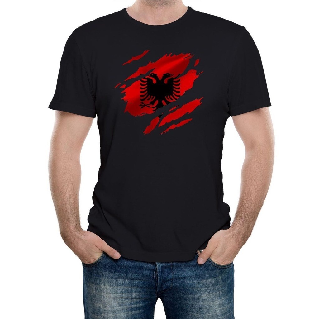Torn Albania Flag เสื้อยืดผู้ชาย Albanian Tirana Country National Football