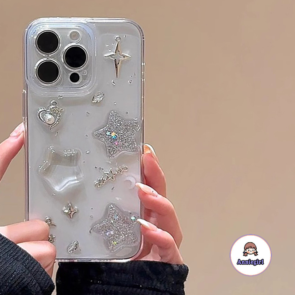 หรูหรา 3D Glitter Star Clearเคสโทรศัพท์สําหรับIPhone 11 16 15 14 12 13 Pro MAX XS MAX XR 7 8Plusกันกระแทกนุ่มTPUโทรศัพท์ปกหลัง