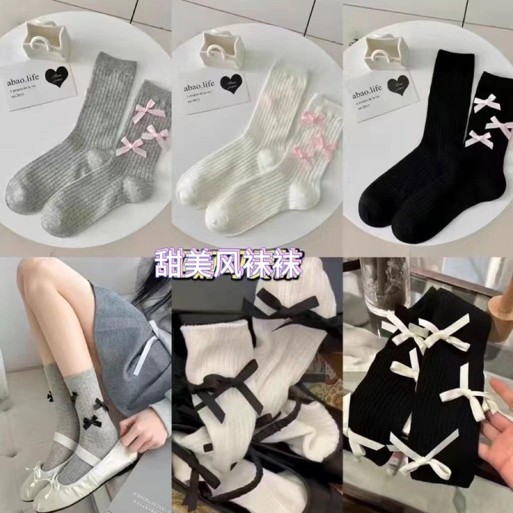 [Ballet Style Good Fairy ] เกาหลีฤดูใบไม ้ ผลิฤดูร ้ อนสไตล ์ ใหม ่ โบว ์ บางสีดําสีขาวสีเทาคลาสสิกหญิงดูดซับเหงื ่ อกลางTu