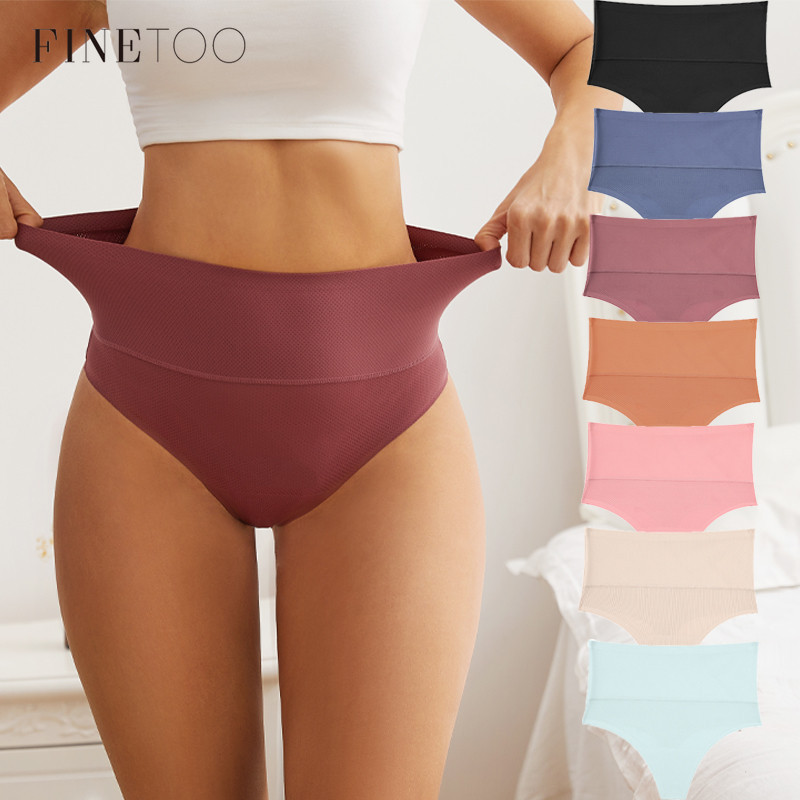 Finetoo S- XXXL กางเกงชั ้ นในสีทึบเอวสูงสําหรับผู ้ หญิงกางเกงยืดและต ้ านเชื ้ อแบคทีเรีย