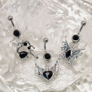 1 PC สแตนเลสหัวใจสีดําเพทาย Belly ปุ ่ มเจาะเครื ่ องประดับห…