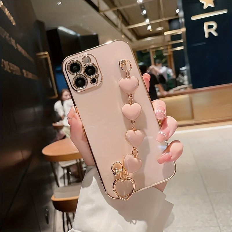 สีชมพูชุบเคสโทรศัพท์ Electroplated Love สร้อยข้อมือสําหรับ iPhone 7/ 7 Plus/iPhone 8/ 8 Plus/iPhone 