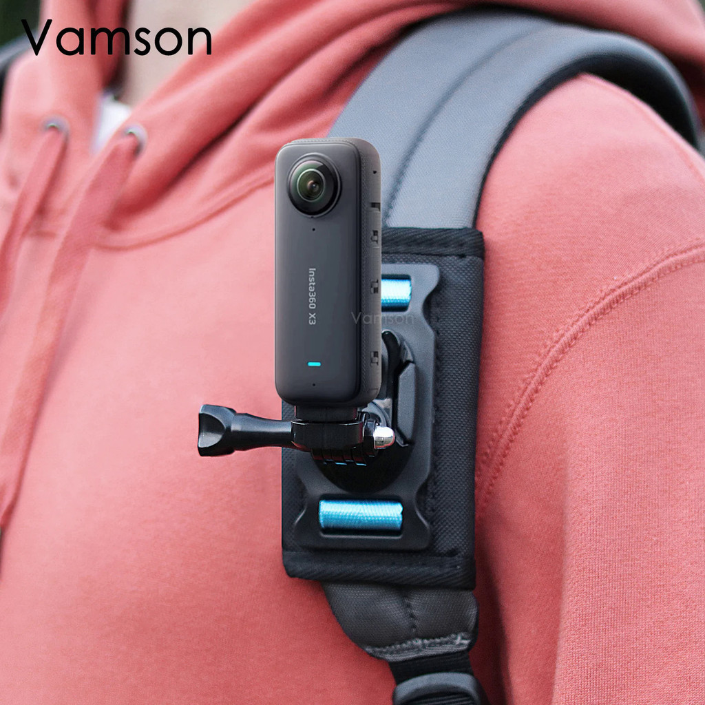 Vamson สําหรับ Insta360 X3 อุปกรณ์เสริม 360 องศากระเป๋าเป้สะพายหลังโรตารีคลิป Clamp Mount สําหรับ Insta360 One X2 Dji Action 3 2 Go Pro กล้อง