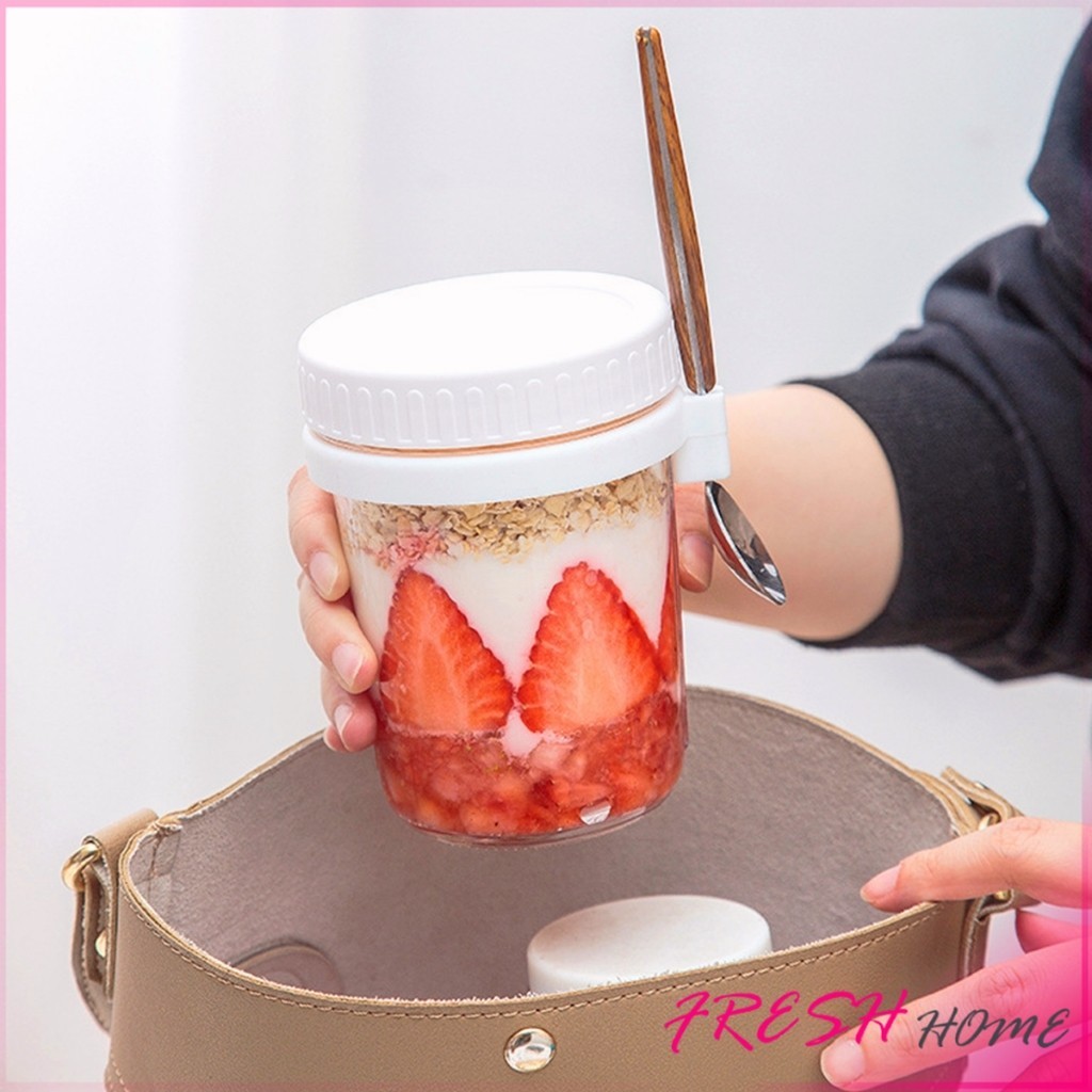 Fresh กล่องใส่อาหารเช้า 350ml ใส่ข้าวโอ๊ต ซีเรียล มีช้อนพร้อมฝาปิด Oats Containers - รูปที่ 2