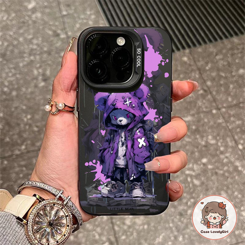 🔥ส่งจากไทย🔥แฟชั่นสีม่วงอินเนด์หมีเย็น เคส IPhone 15 16 11 13 14 Pro Max XR พสัส13 12 Pro 7 8 Plus SE X Xs Max Hard Case