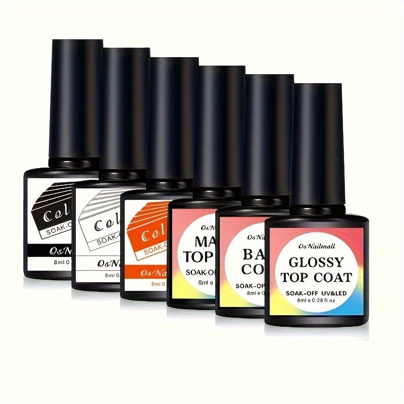 6 ชิ้น/เซ็ตไม่มีเช็ด Strong Top Coat ฐานเล็บเจลโปแลนด์ Functional เจลโปแลนด์เจลเสริมแรง Soak Off UV LED เล็บเคลือบเงา