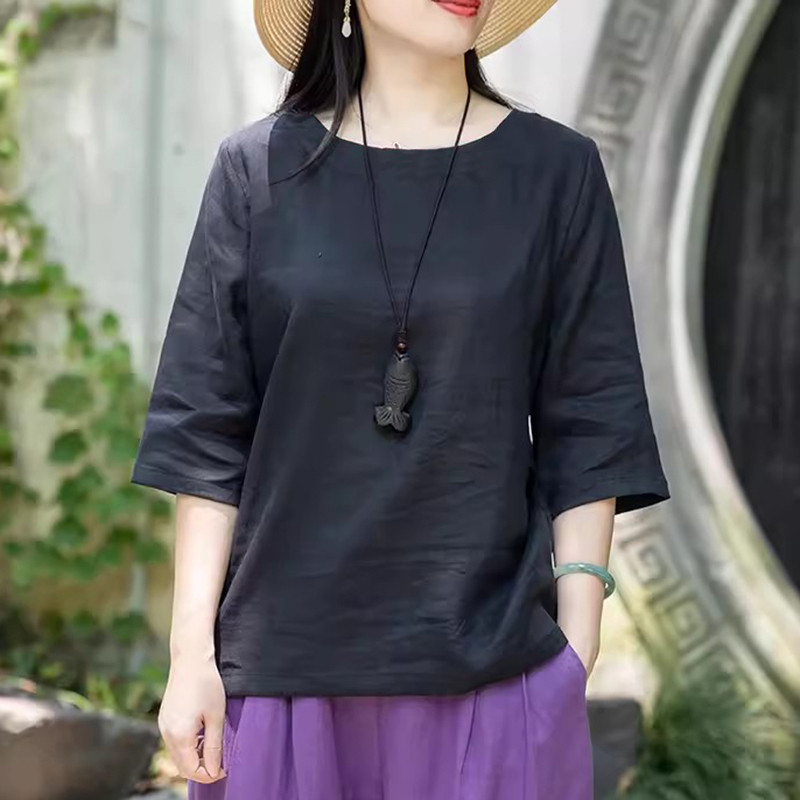 Zanzea ผู ้ หญิงสไตล ์ เกาหลีลําลอง O คอสามในสี ่ เสื ้ อสีทึบหลวม — صورة 4