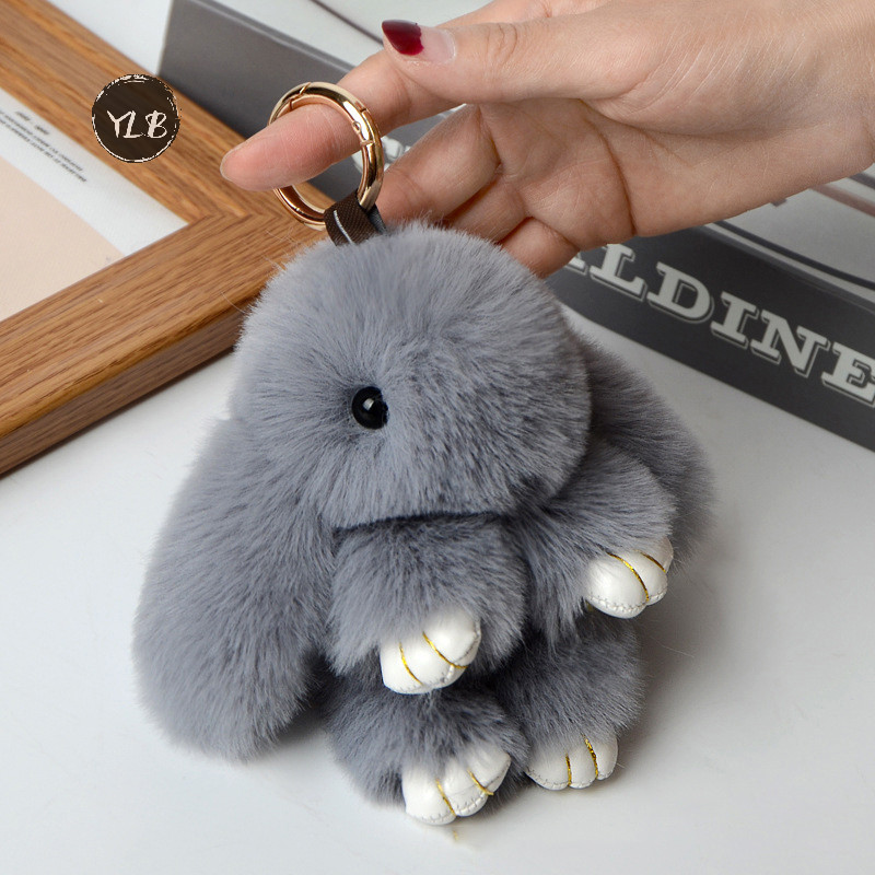 Ylb > กระต ่ ายพวงกุญแจแหวนปุยจริงขนสัตว ์ Pompon Bunny Trinket Key Chain Charm น ่ ารักพวงกุญแจกระเป ๋ าจี ้ กุญแจรถใหม ่