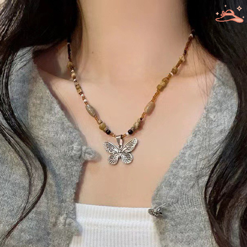 Simple Vintage Beaded Clavicle Chain- แฟชั ่ นผีเสื ้ อจี ้ สร ้ อยคอลูกปัด-ประณีตสาวเครื ่ องประดับอุปกรณ ์ เสริม