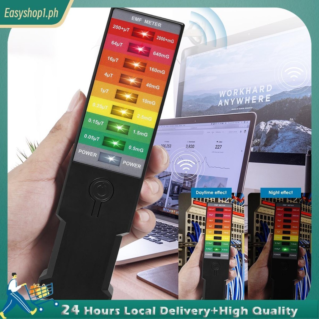 เครื่องตรวจจับรังสีแม่เหล็กไฟฟ้ามือถือ EMF Reader แบตเตอรี่ดําเนินการ EMF Meter Tester SHOPTKC4118
