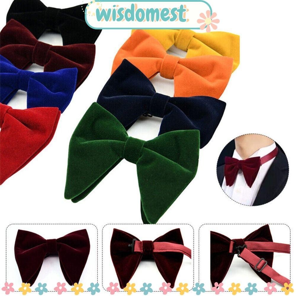 WISDOMEST Mens Large Bow Tie, Velvet Solid Bow Tie, Adjustable Big Bow Tie งานแต่งงาน