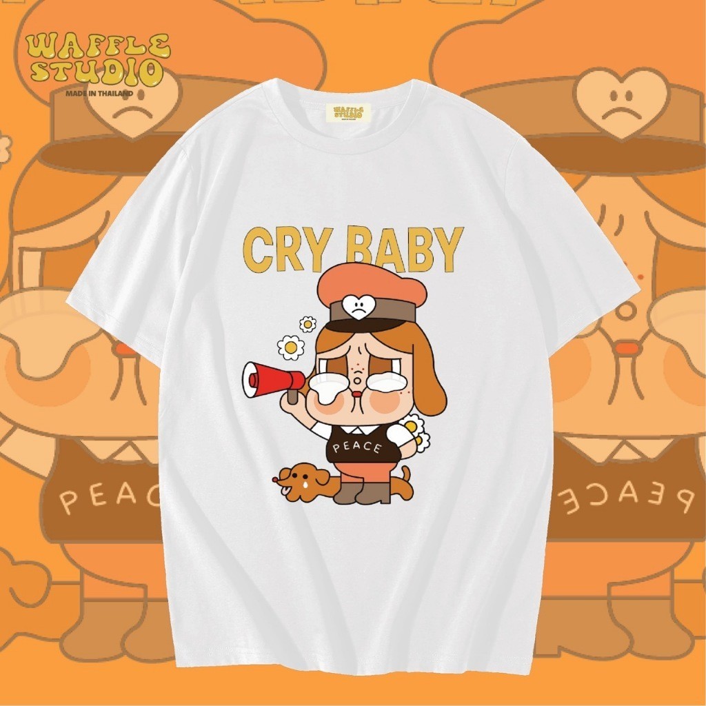 [จัดส่งฟรี🔥] เสื้อยืดเกาหลี WS0192 ใหม่ ผ้าฝ้าย 100% เสื้อยืด Cry Baby Pop Mqrt WAFFLE STUDIO จุดสินค้า