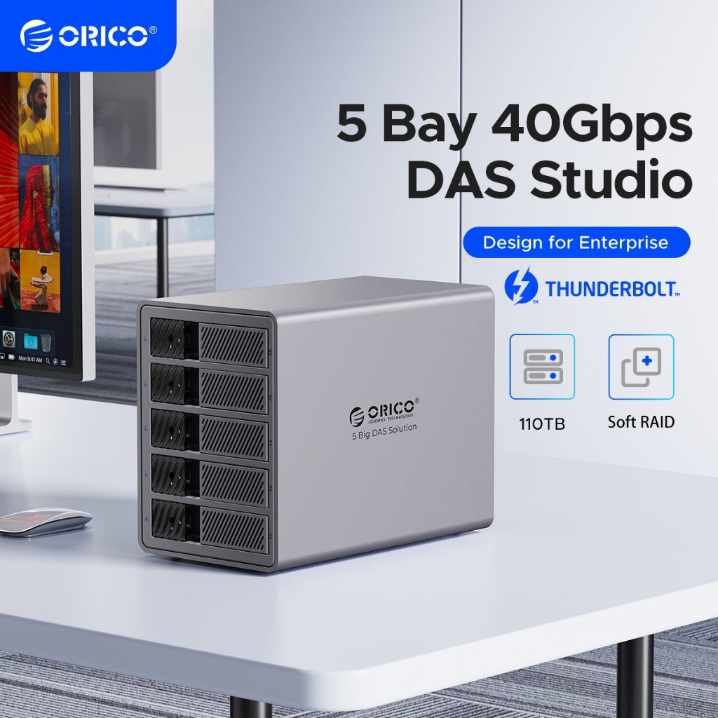 Orico 40Gbps Thunderbolt 3 กล่องใส่ฮาร์ดไดรฟ์หลายตัวสําหรับอุปกรณ์ Apple การแก้ไขวิดีโอผู้ใช้ (9858T3)