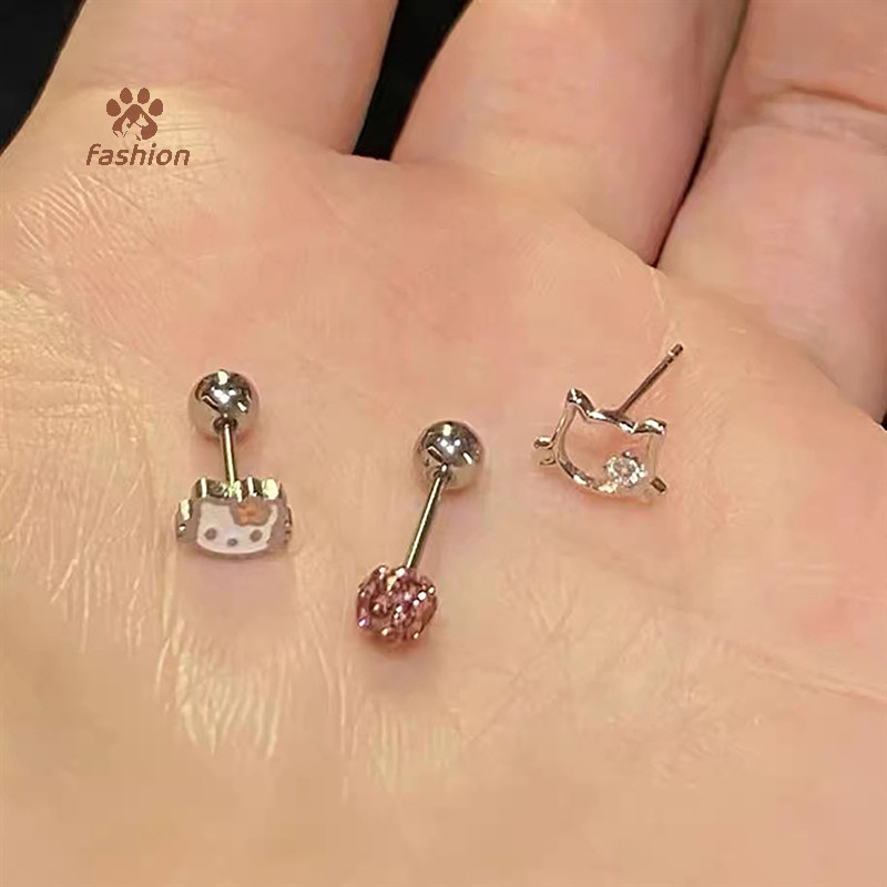 [แฟชั่น] 3 ชิ้น Sanrio Hello Kitty การ์ตูน Earings Kawaii แมวน่ารักต่างหูสําหรับผู้หญิงสาวกระดุมเล็กตลกเครื่องประดับอุปกรณ์เสริมของขวัญ {TH}