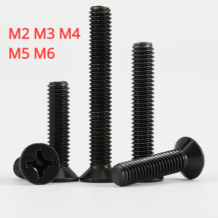 [YMH1] น็อต สกรู หัวเตเปอร์ แฉก F+ สีดํา สแตนเลส 304 เกลียวมิล หยาบ/Flat Head Phillip Machine Screw M2M3M4M5M6