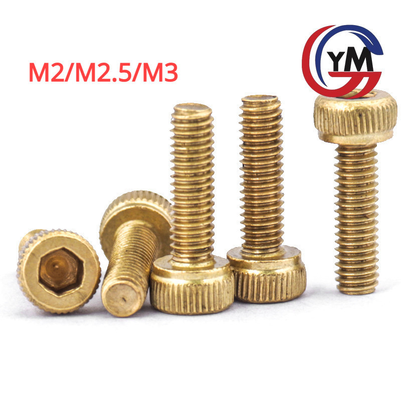 [YMH1] M2/M2.5/M3 น็อตหัวจมบาง ทองแดง เกลียวมิล ตลอด ， สกรู Hexagon Socket Head Cap Screws Low Head