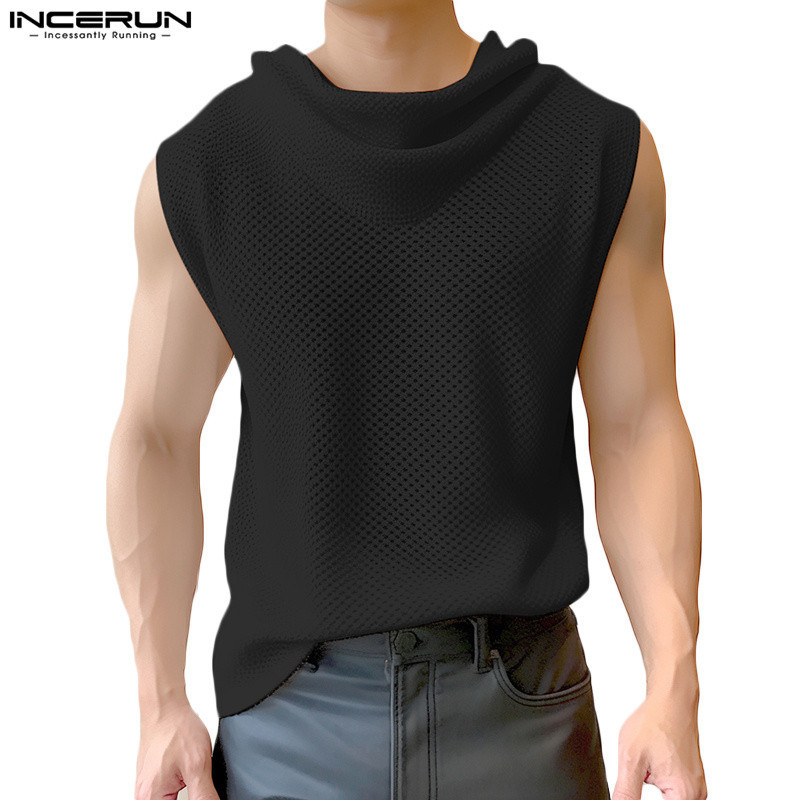 Incerun เสื ้ อกล ้ ามแขนกุดสีทึบแฟชั ่ นเกาหลีสําหรับผู ้ ชาย