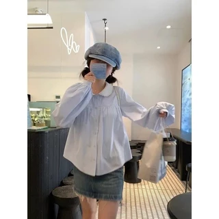 Shayne💛เสื้อเชิ้ต แขนยาว แถบ แฟชั่นสไตล์เรียบง่าย เวอร์ชั่นเกาหลี จัดส่งภายใน 24 ชั่วโมง