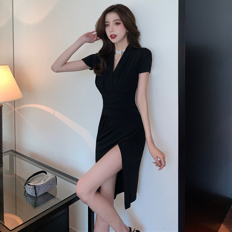 ติดตามรับ✔เดรสออกงาน เดรสเซ็กซี่✨ชุดเดรสไนท์คลับ✨ชุดการแสดง✈WDS0183 ฤดูร้อนอารมณ์ V คอเซ็กซี่ Slimme