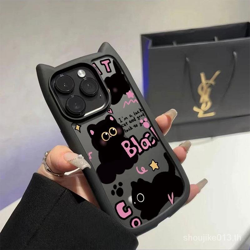 Cat Briquettes ที่ไม่ซ้ํากันสามมิติหูแมวเหมาะสําหรับ IPhone 11 12 13 Pro Max 14 15 7 8 Plus SE 2020 XR X XS Max ขนาดใหญ่รูโปร่งใสโทรศัพท์มือถือป้องกันกรณี VMCH