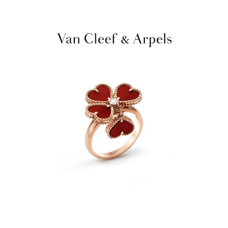 [ พร ้ อมกล ่ องและถุงของขวัญ ] VCA/Van Cleef &amp; ArpelsSweet Hearts Series K Gold Carnelian Heart Ring