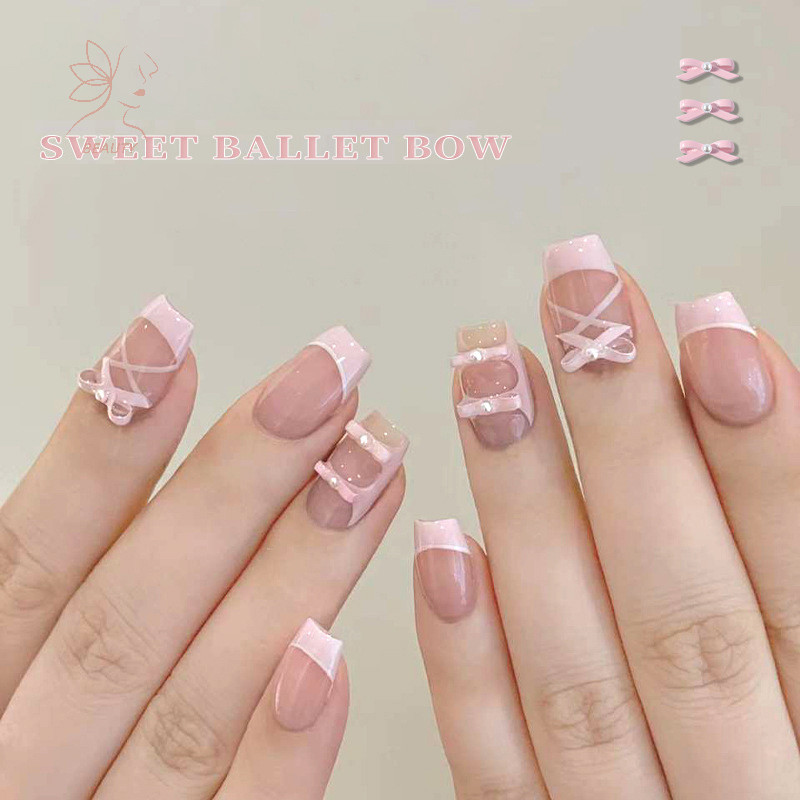[maybeauty] 10 ชิ้นบัลเล่ต์เต้นรํารองเท้าเล็บ Bowknot Ch 3D โลหะผสมผ้าไหมริบบิ้นสีชมพูสาว Bows Kawaii ตกแต่งเล็บเล็บอุปกรณ์เสริม {TH}
