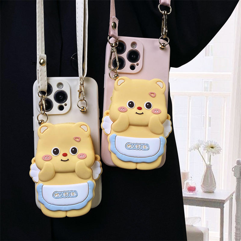 ปลอกสําหรับ Xiaomi Mi 11T 10T Pro Redmi 13C 13 12C 12 4G 5G 9T 9A 9C 10 10A 10C A3 เคสโทรศัพท์ Soft TPU 3D น่ารักการ์ตูนกระเป๋าเหรียญเนยหมีซิลิโคนฝาครอบป้องกัน Lanyard