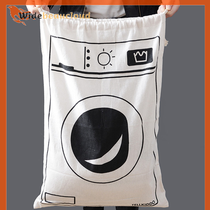 Widebeaucloud ผ้าฝ้ายขนาดใหญ่และผ้าลินินถุงซักผ้าเสื้อผ้าของเล่นถุงเก็บ Pring ผ้า Drawstring Duffle กระเป๋าเสื้อผ้าสกปรก Organizer กระเป๋า Nice