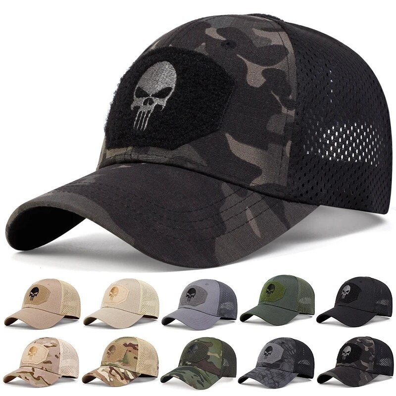 Unisex Skull ปักด ้ านบนพร ้ อม Patch Breathable หมวกเบสบอลฤดูใบไม ้ ผลิและฤดูใบไม ้ ร ่ วงกลางแจ ้ งหมวกลําลองหมวกกันแดด