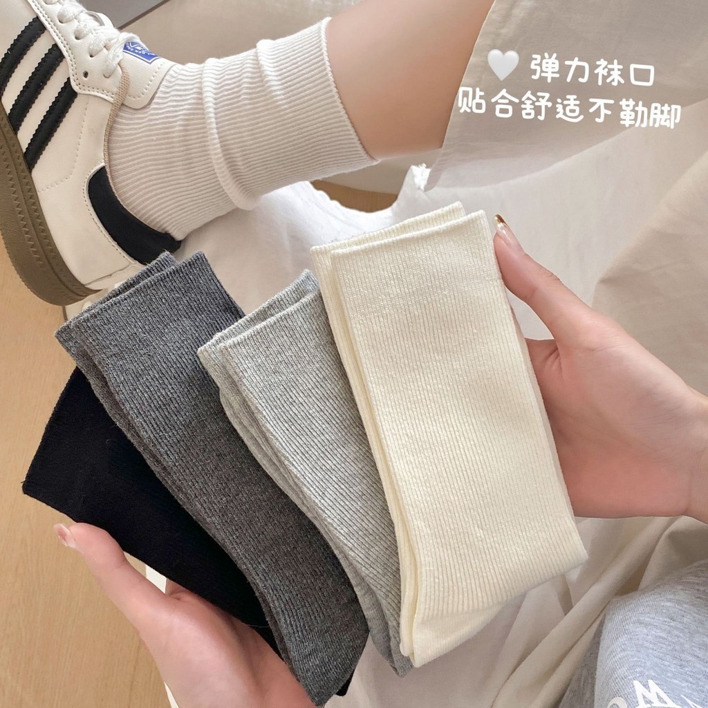 Ins Simple Plain Color Mid-Tubeถุงเท้าผู้หญิงสไตล์เกาหลีAll-Matchฤดูร้อนสบายแฟชั่นสบายๆถุงเท้าผ้าฝ้ายแท้บัลเล่ต์สไตล์ข้อเท้าถุงเท้า
