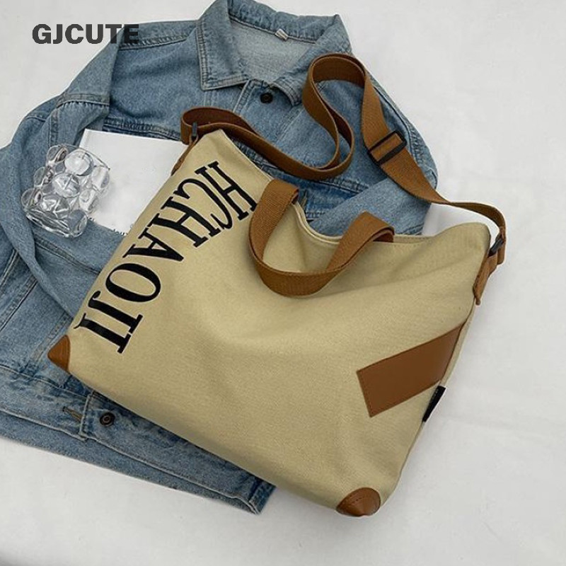 Gjcute Canvas Tote Casual ความจุขนาดใหญ่อเนกประสงค์กระเป๋าสะพายไหล่เดี่ยว WTD