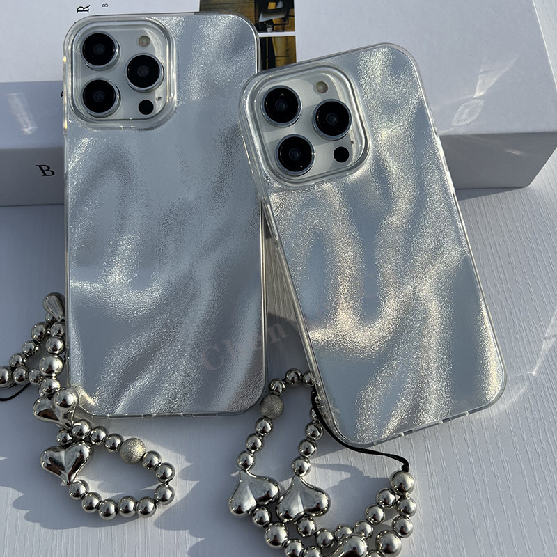 Quicksand Silver Hard Case + สายคล้องสําหรับ iPhone 16 16Promax 13Promax 14Promax 13Pro 11 14Pro 12 12Pro 12Promax 11Promax 14Plus 15 15Pro 15Promax 15Plus 11Pro X Xs Xr Xsmax